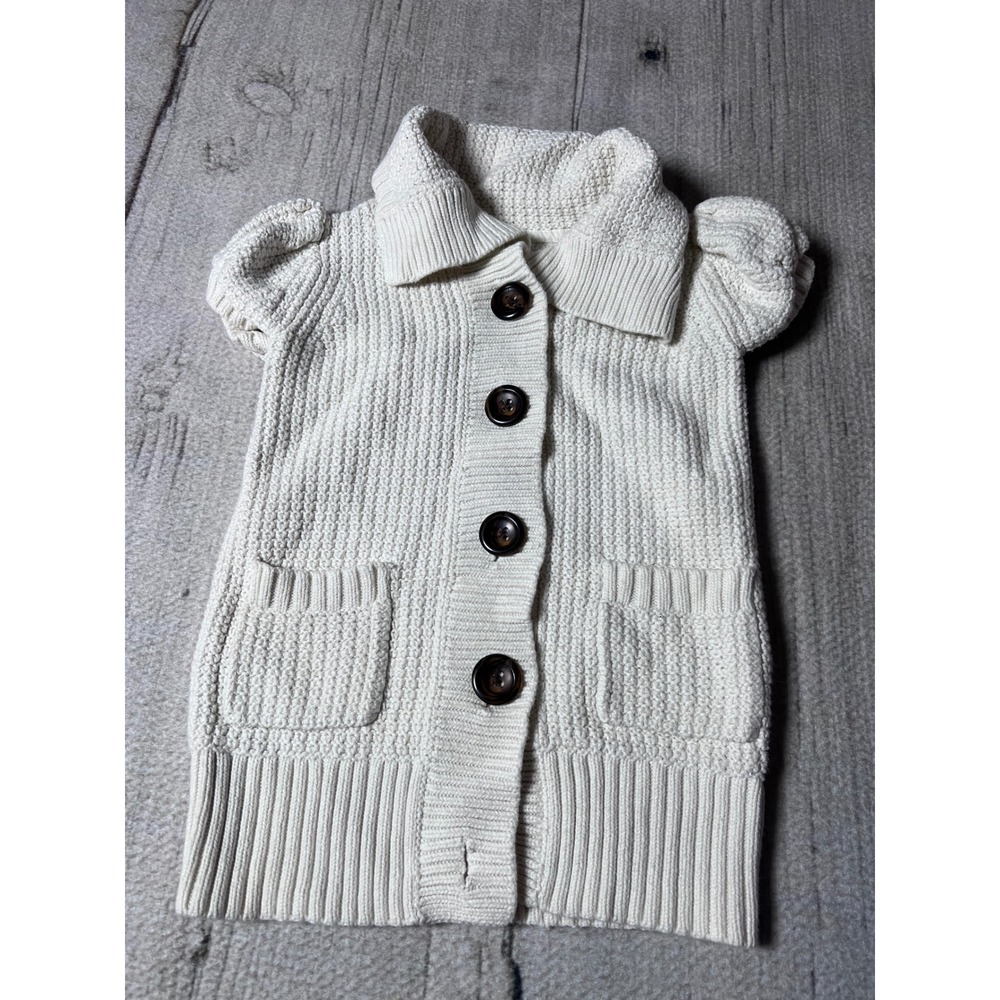 BabyGap Sweater Vest Cream White Knit Button‎ Front Collar Pockets Kids 4T